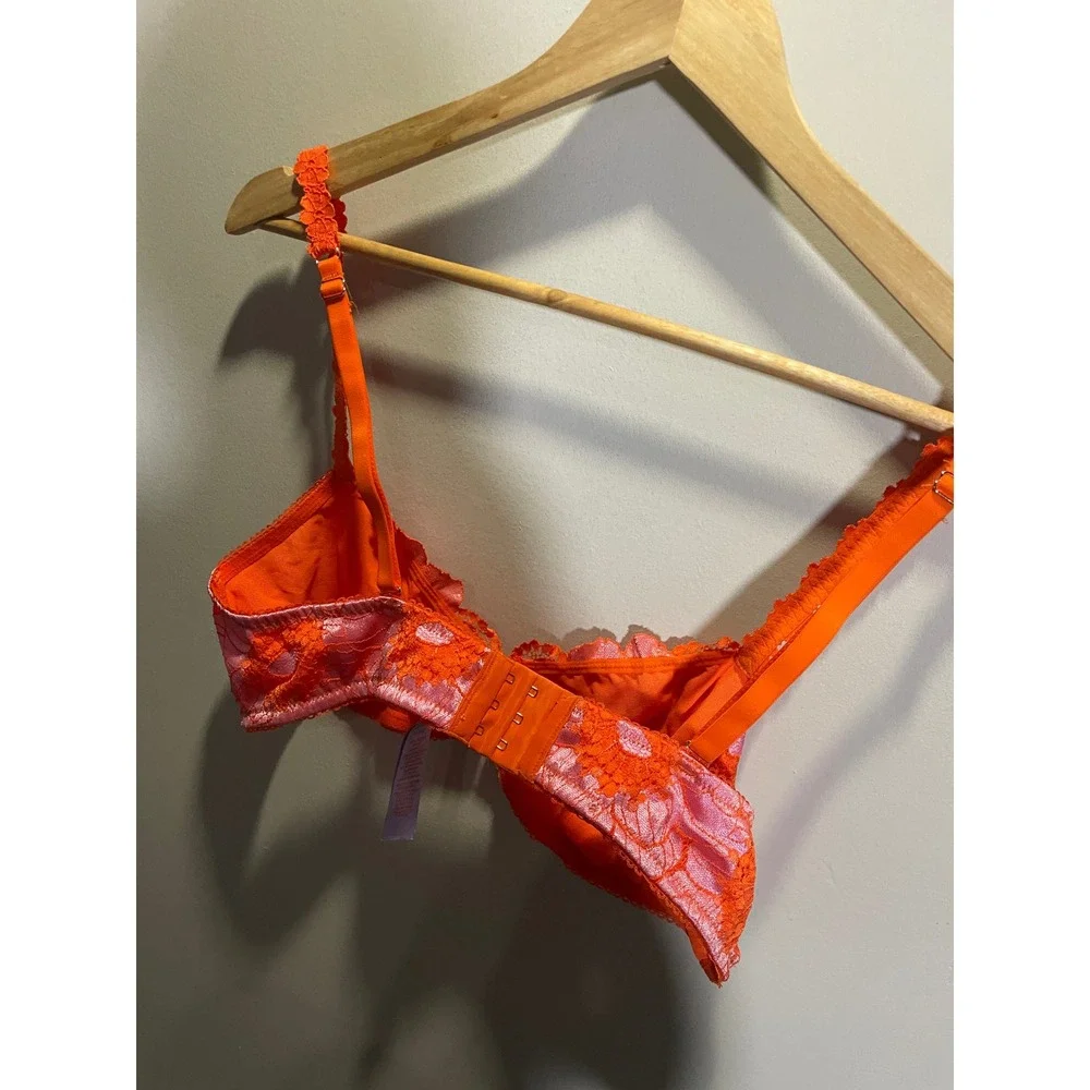 Savage X‎ Fenty Poppies Floral Lace Bralette Orange Pink Unlined Bra XL